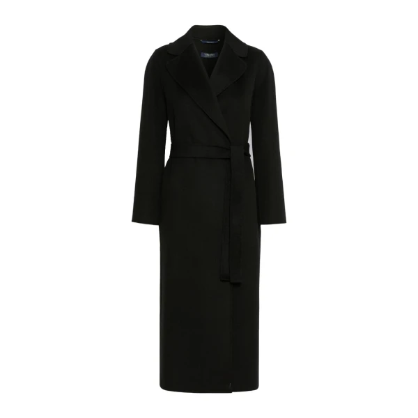 Max Mara Poldo Wool Broadcloth Robe Coat in Black | Wool Coat | Coveti