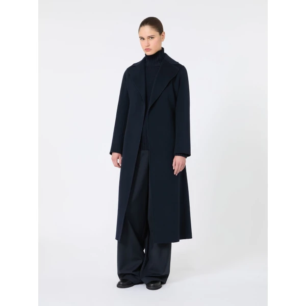 Max Mara Poldo Wool Broadcloth Robe Coat in Midnight Blue | Wool Coat | Coveti