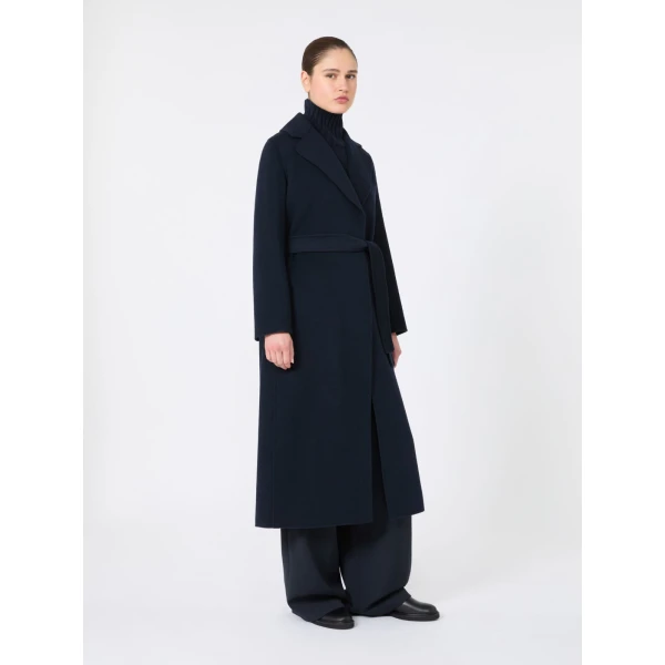 Max Mara Poldo Wool Broadcloth Robe Coat in Midnight Blue | Wool Coat | Coveti