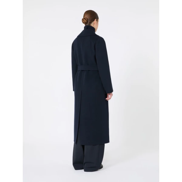 Max Mara Poldo Wool Broadcloth Robe Coat in Midnight Blue | Wool Coat | Coveti