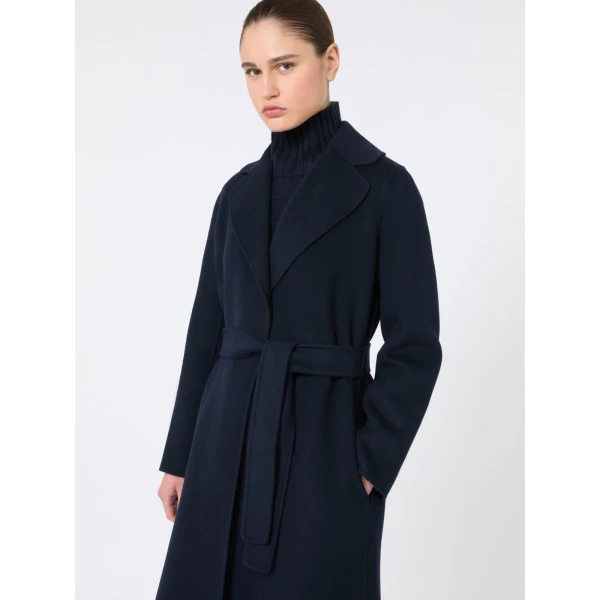 Max Mara Poldo Wool Broadcloth Robe Coat in Midnight Blue | Wool Coat | Coveti