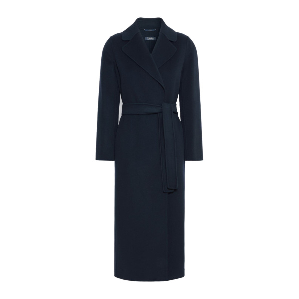 Max Mara Poldo Wool Broadcloth Robe Coat in Midnight Blue | Wool Coat | Coveti