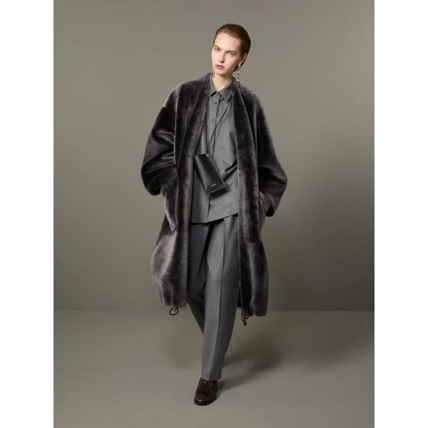 Max Mara Polis Reversible Shearling Parka in Medium Grey | Fur Coats | Coveti