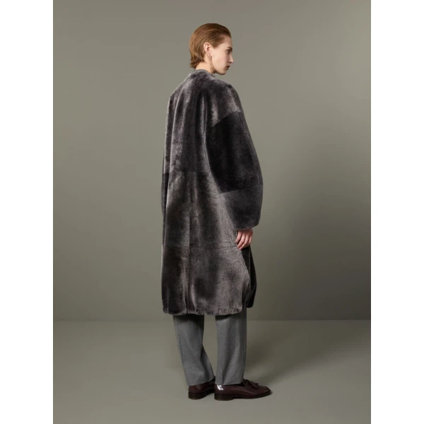 Max Mara Polis Reversible Shearling Parka in Medium Grey | Fur Coats | Coveti