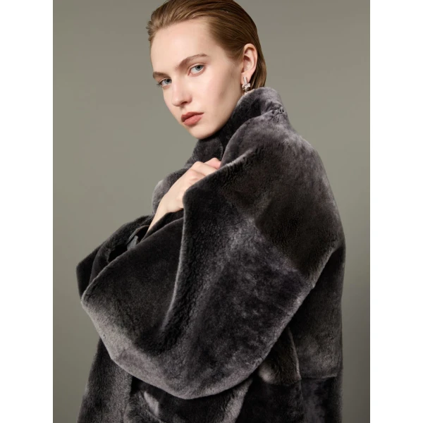 Max Mara Polis Reversible Shearling Parka in Medium Grey | Fur Coats | Coveti