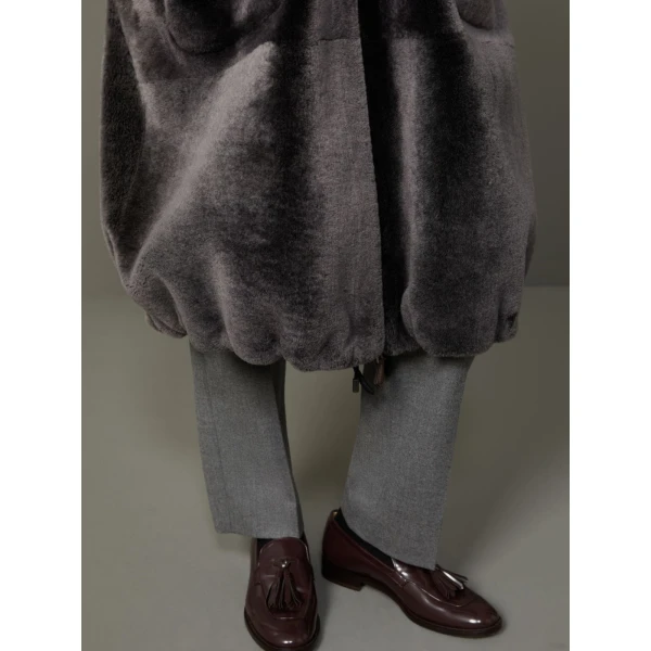 Max Mara Polis Reversible Shearling Parka in Medium Grey | Fur Coats | Coveti