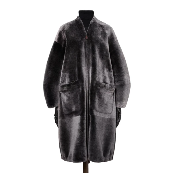 Polis Reversible Shearling Parka in Medium Grey
