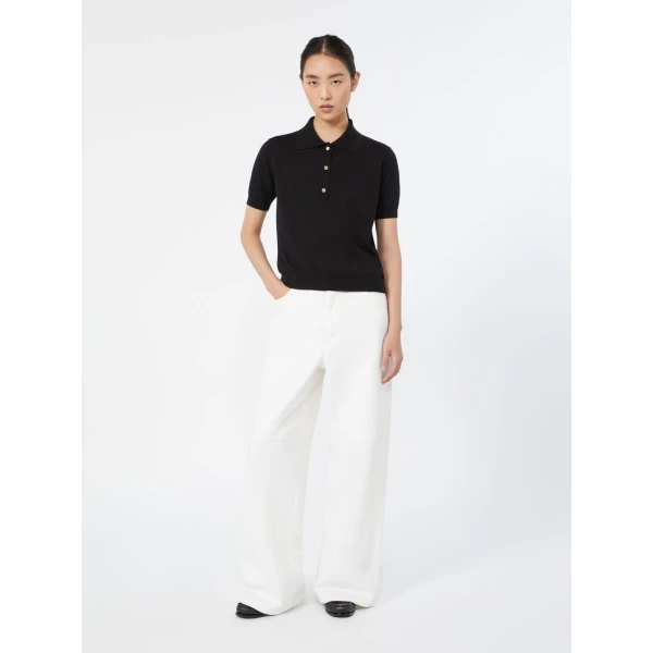 Max Mara Pomposa Cotton, Silk and Cashmere Polo Shirt in Black | Sweaters | Coveti