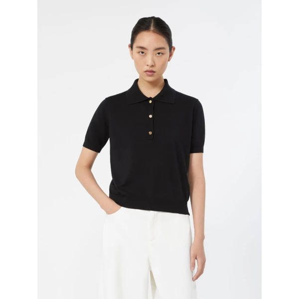 Max Mara Pomposa Cotton, Silk and Cashmere Polo Shirt in Black | Sweaters | Coveti