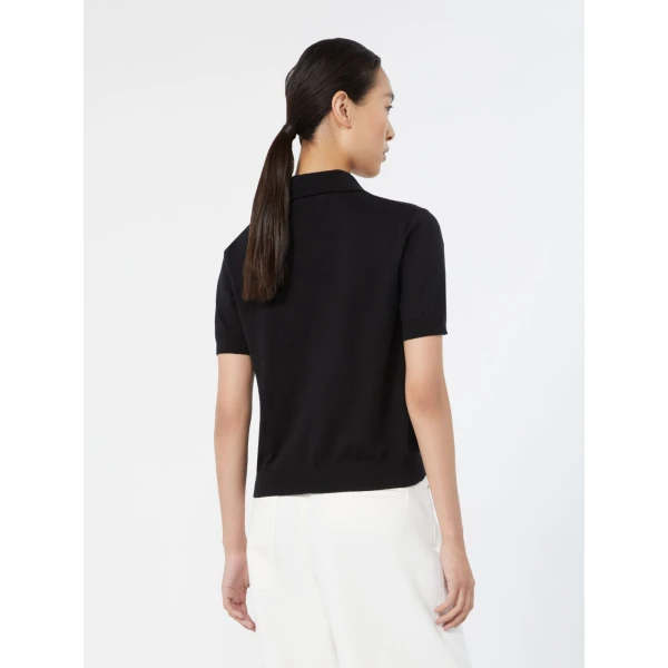 Max Mara Pomposa Cotton, Silk and Cashmere Polo Shirt in Black | Sweaters | Coveti