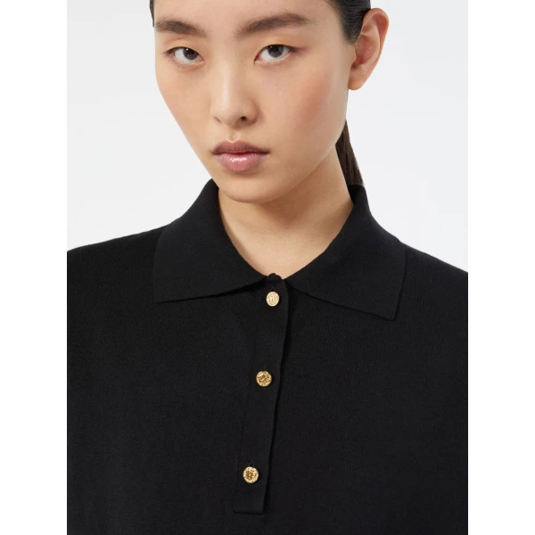 Max Mara Pomposa Cotton, Silk and Cashmere Polo Shirt in Black | Sweaters | Coveti