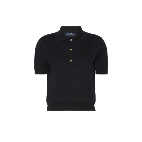 Max Mara Pomposa Cotton, Silk and Cashmere Polo Shirt in Black | Sweaters | Coveti