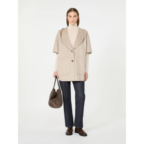 Max Mara Popoli Cashmere Drap Hooded Cape in Beige | Coats | Coveti