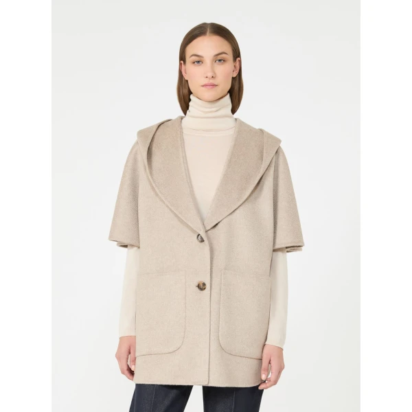 Max Mara Popoli Cashmere Drap Hooded Cape in Beige | Coats | Coveti
