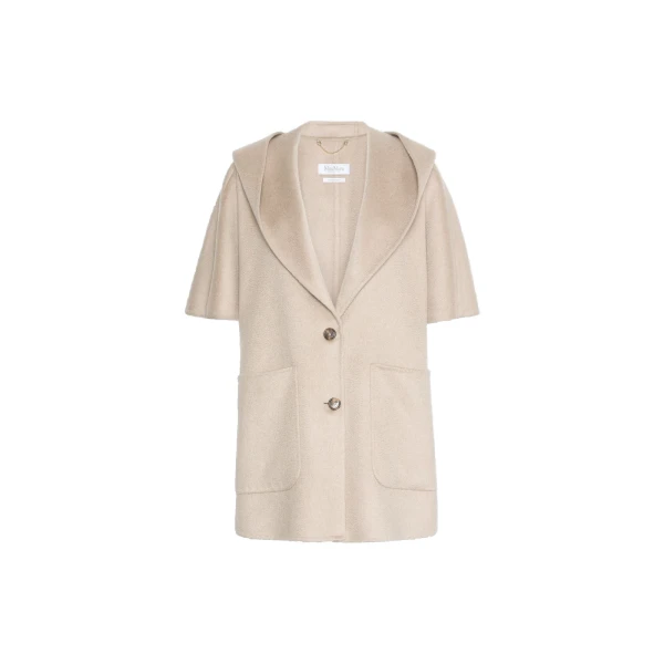 Max Mara Popoli Cashmere Drap Hooded Cape in Beige | Women | Coveti