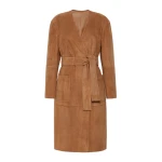Max Mara Portici Suede Duster Coat in Camel | Leather Coats | Coveti