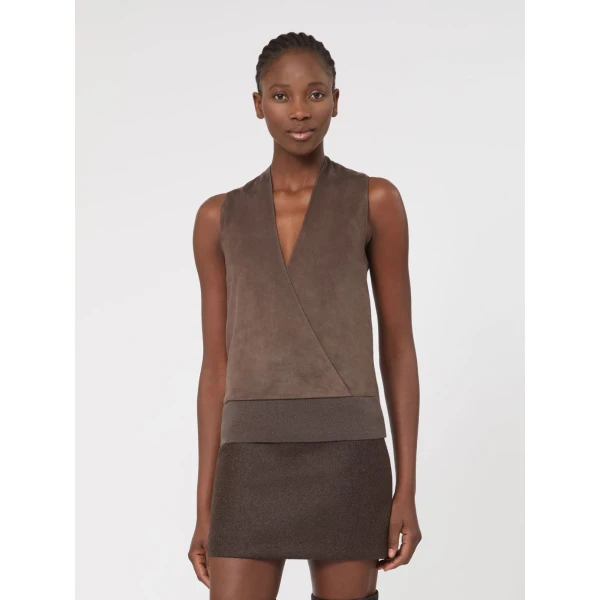 Max Mara Potenza Wool and Cashmere Knit Gilet in Mud | Sweaters | Coveti