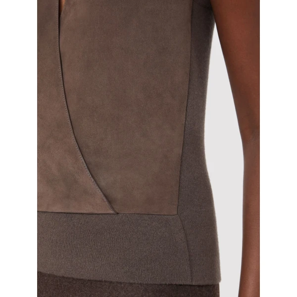 Max Mara Potenza Wool and Cashmere Knit Gilet in Mud | Sweaters | Coveti