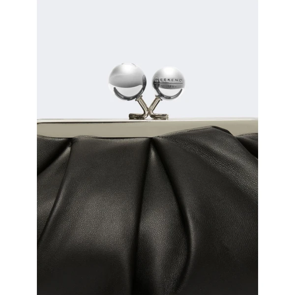 Max Mara Prati Small Sheepskin Pasticcino Bag in Black | Clutch Bags | Coveti