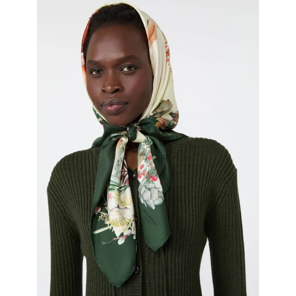 Max Mara Printed Silk Oversized Scarf in Camel | Scarves | Coveti