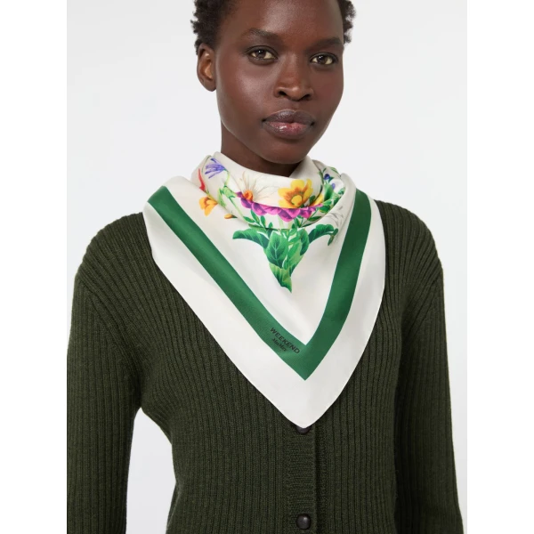 Max Mara Printed Silk Oversized Scarf in Ivory | Scarves | Coveti