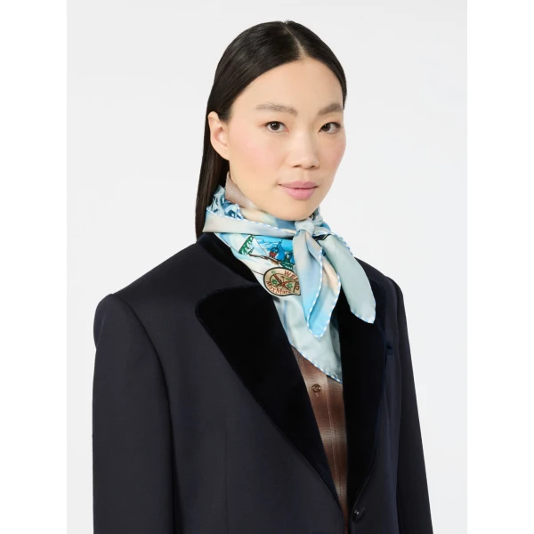Max Mara Printed Silk Oversized Scarf in Light Blue | Scarves | Coveti
