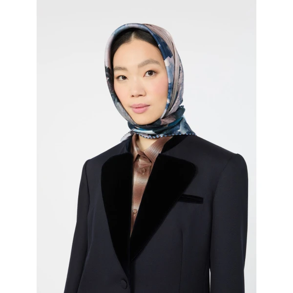 Max Mara Printed Silk Oversized Scarf in Medium Grey | Scarves | Coveti
