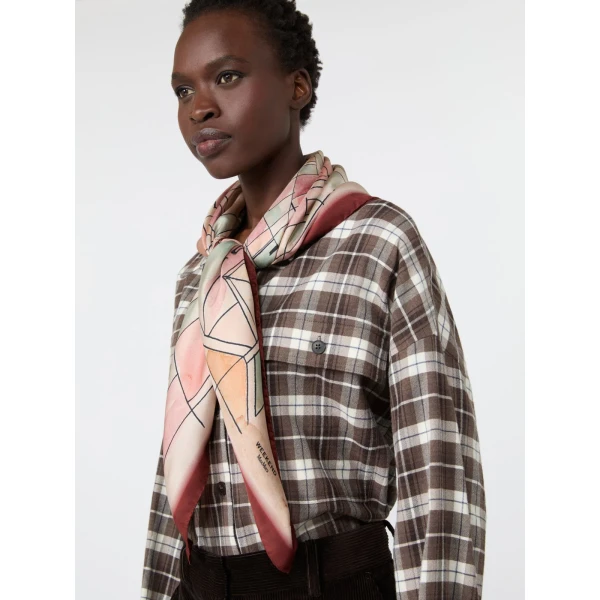 Max Mara Printed Silk Oversized Scarf in Sand | Scarves | Coveti