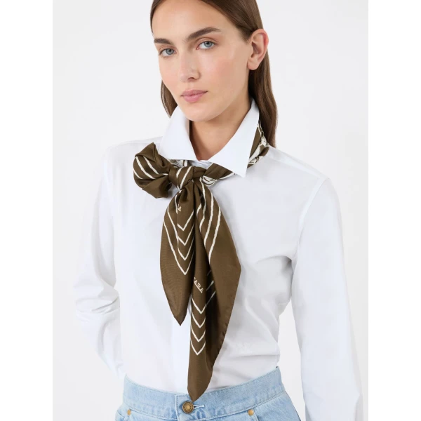 Max Mara Printed Silk Twill Oversized Scarf in Dark Brown | Scarves | Coveti