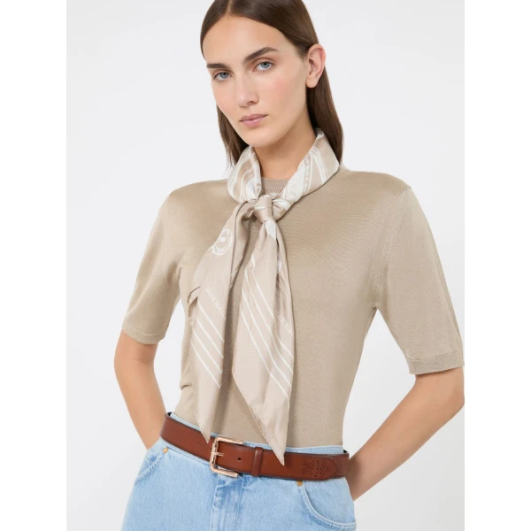 Max Mara Printed Silk Twill Oversized Scarf in Sand | Scarves | Coveti
