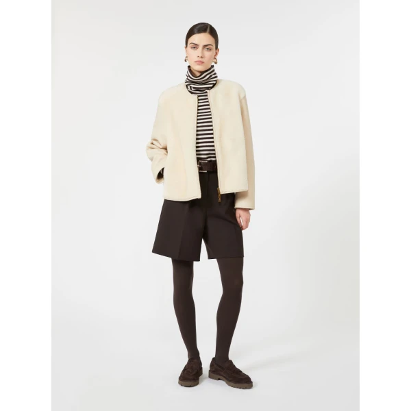 Max Mara Prisma Reversible Short Nappa Sheepskin Coat in Ivory | Leather Coats | Coveti