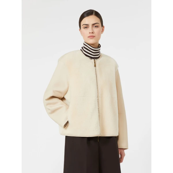 Max Mara Prisma Reversible Short Nappa Sheepskin Coat in Ivory | Leather Coats | Coveti