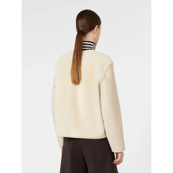 Max Mara Prisma Reversible Short Nappa Sheepskin Coat in Ivory | Leather Coats | Coveti
