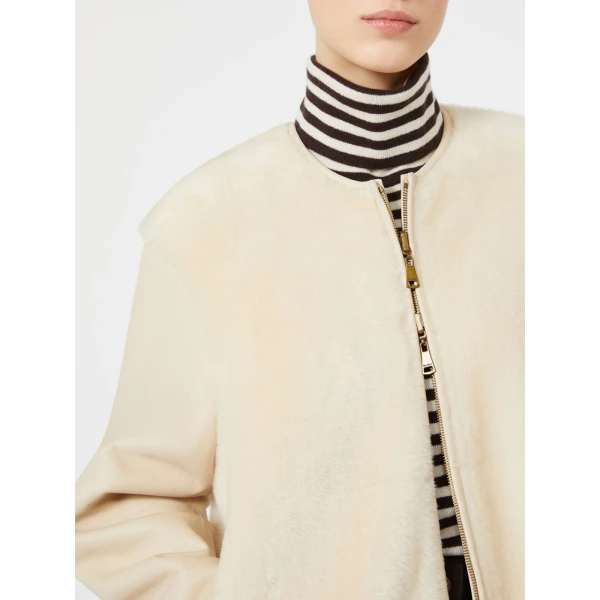 Max Mara Prisma Reversible Short Nappa Sheepskin Coat in Ivory | Leather Coats | Coveti