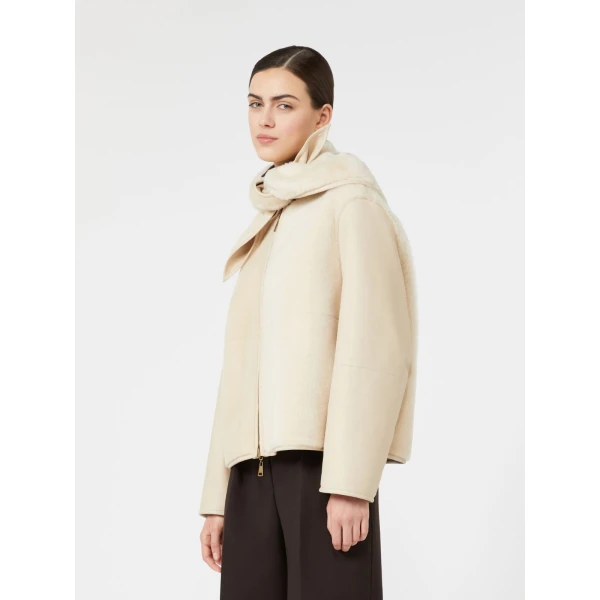 Max Mara Prisma Reversible Short Nappa Sheepskin Coat in Ivory | Leather Coats | Coveti