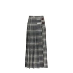 Max Mara Prisma Tartan Wool Batavia Wrap Skirt in Dark Grey | Pleated Skirts | Coveti
