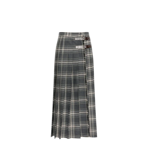 Prisma Tartan Wool Batavia Wrap Skirt in Dark Grey