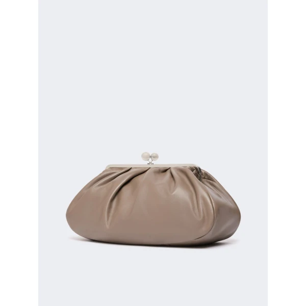 Max Mara Provino Large Nappa Pasticcino Bag in Mud | Clutch Bags | Coveti