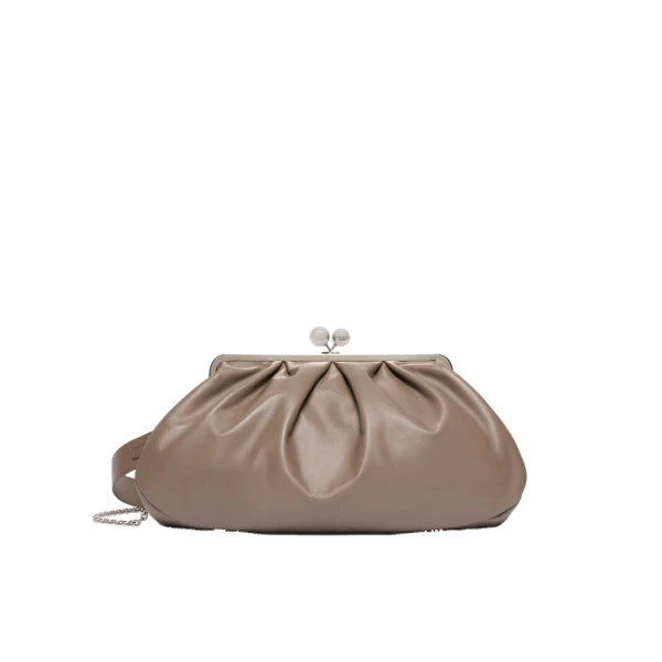 Max Mara Provino Large Nappa Pasticcino Bag in Mud | Clutch Bags | Coveti