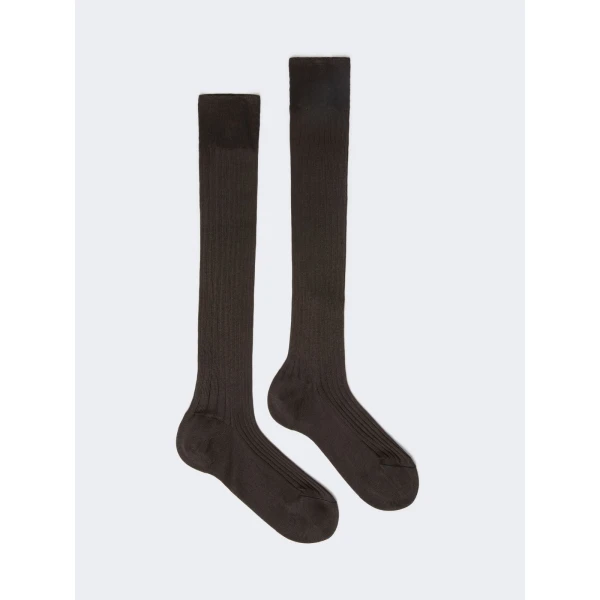 Max Mara Pulcino Ribbed Silk Socks in Dark Grey | Accessories | Coveti
