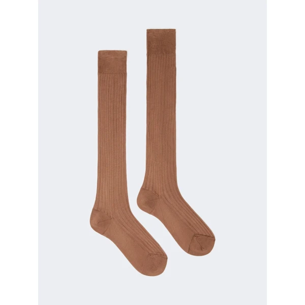 Max Mara Pulcino Ribbed Silk Socks in Tobacco | Accessories | Coveti