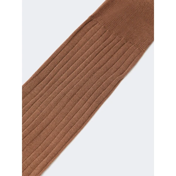 Max Mara Pulcino Ribbed Silk Socks in Tobacco | Accessories | Coveti