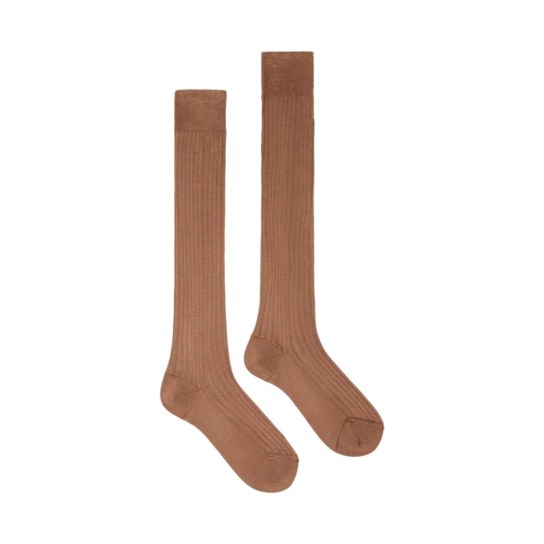 Pulcino Ribbed Silk Socks in Tobacco