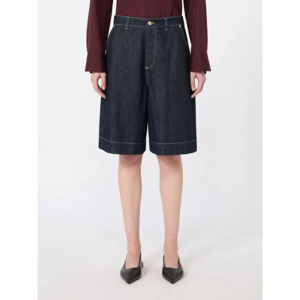 Max Mara Quadro Cotton and Kapok Denim Bermuda Shorts in Ultramarine | Shorts | Coveti