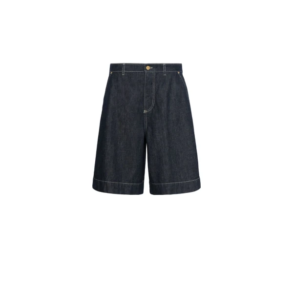 Quadro Cotton and Kapok Denim Bermuda Shorts in Ultramarine