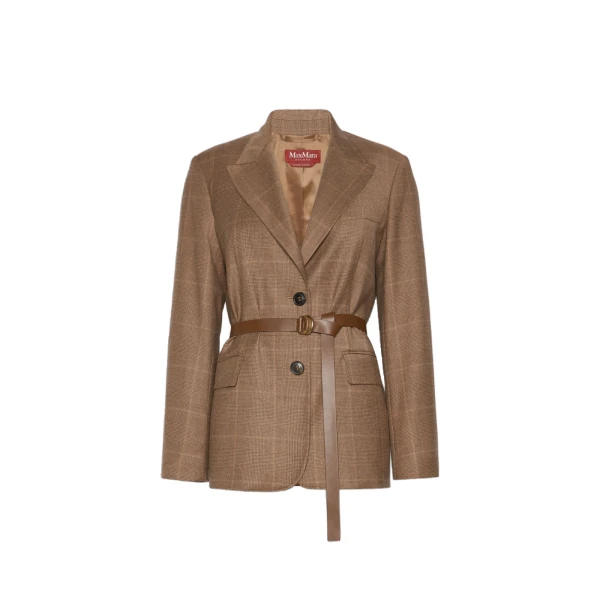 Max Mara Quagga Belted Wool Flannel Blazer in Camel | Blazers | Coveti
