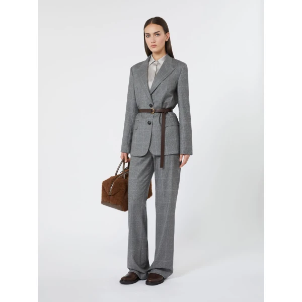 Max Mara Quagga Belted Wool Flannel Blazer in Dark Grey | Blazers | Coveti