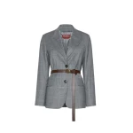 Max Mara Quagga Belted Wool Flannel Blazer in Dark Grey | Blazers | Coveti