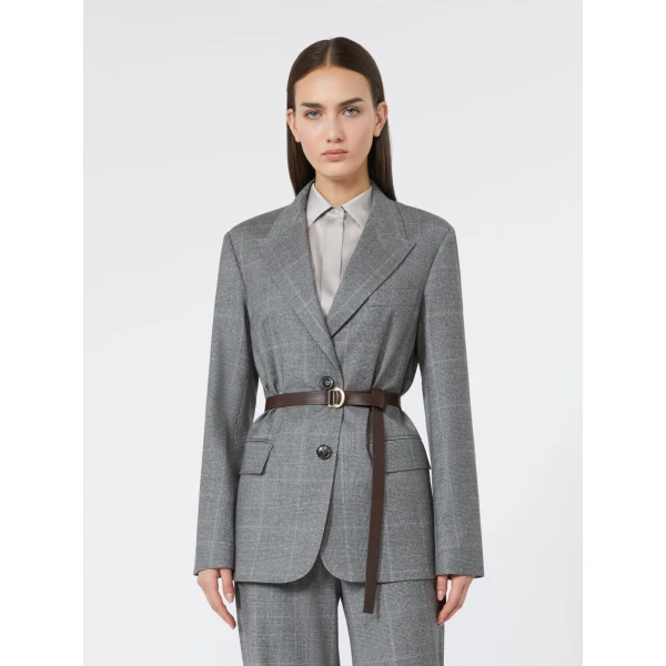 Max Mara Quagga Belted Wool Flannel Blazer in Dark Grey | Blazers | Coveti
