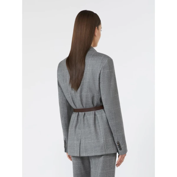 Max Mara Quagga Belted Wool Flannel Blazer in Dark Grey | Blazers | Coveti